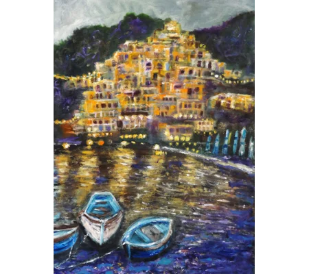 Original Hand-Painted Evening in Amalfi Coast Oil Painting | 16"x 22.5"