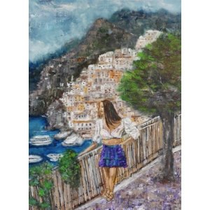 A Woman at Amalfi Coast Oil Painting