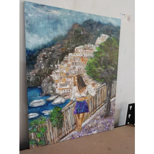 A Woman at Amalfi Coast Oil Painting