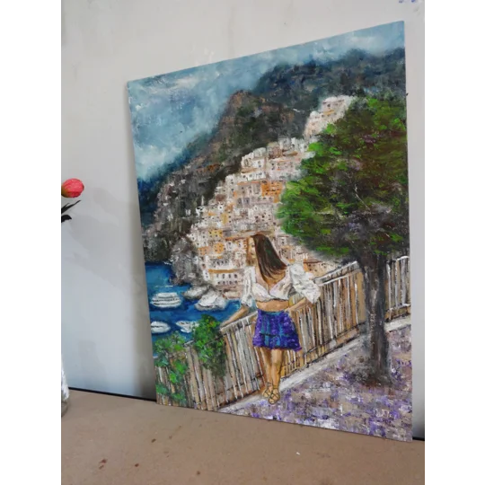 A Woman at Amalfi Coast Oil Painting