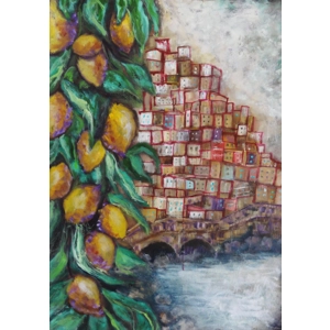 Lemon Tree by the Sea - Semi Abstract Oil Painting