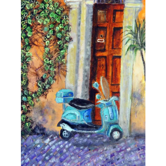 Door With Vespa And Ivy Vine Oil Painting