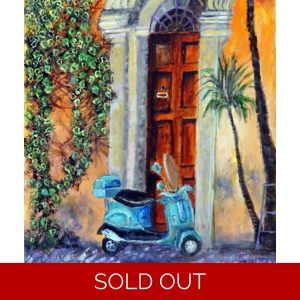 Door With Vespa And Ivy Vine Oil Painting