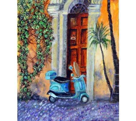 Door With Vespa And Ivy Vine Oil Painting