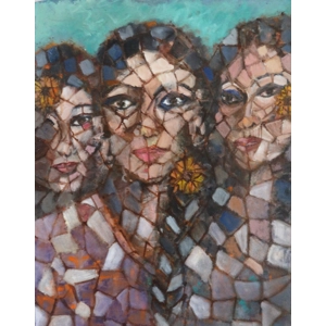 Three Women in Mosaic Pattern Oil Painting