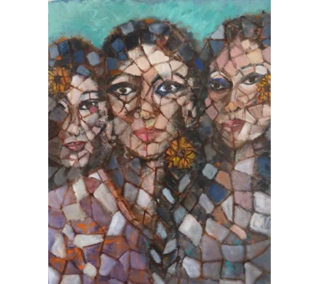 Three Women in Mosaic Pattern Oil Painting
