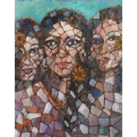 Three Women in Mosaic Pattern Oil Painting