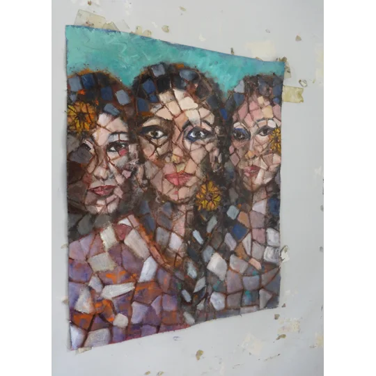 Three Women in Mosaic Pattern Oil Painting