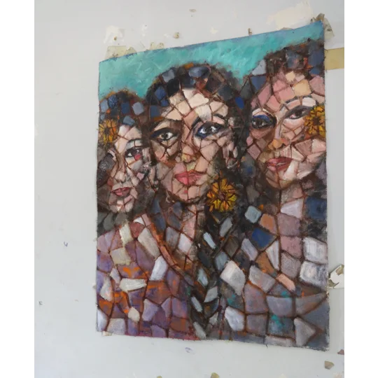 Three Women in Mosaic Pattern Oil Painting
