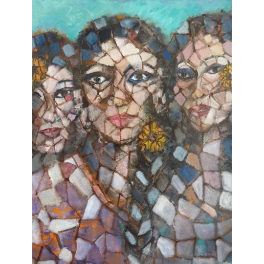 Three Women in Mosaic Pattern Oil Painting