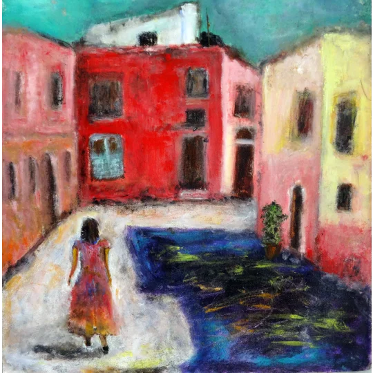 Original oil painting of burano italy by contemporary artist Indrani Ghosh