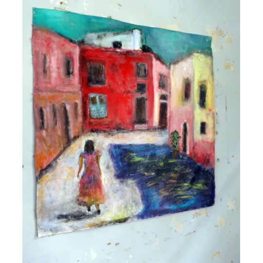 Original Hand-Painted A Quiet Neighborhood of Burano Semi Abstract Oil Painting | 16"x 17"