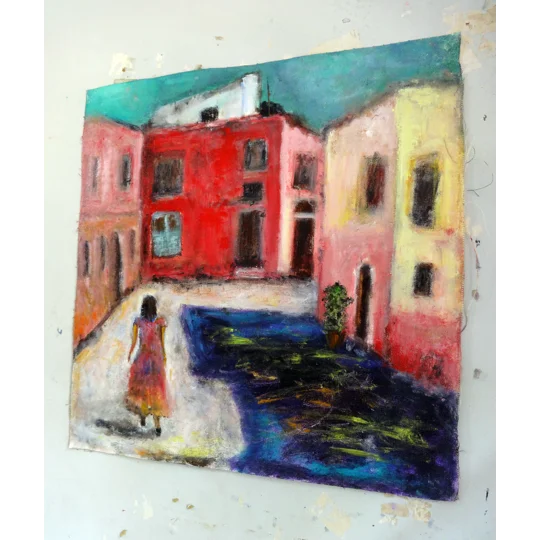 Original Hand-Painted A Quiet Neighborhood of Burano Semi Abstract Oil Painting | 16"x 17"