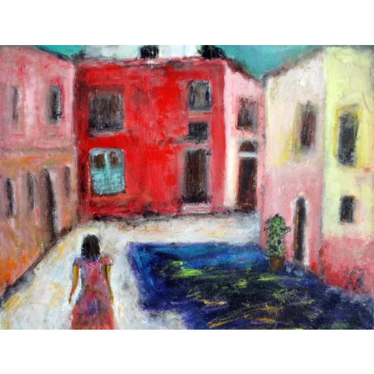 Original Hand-Painted A Quiet Neighborhood of Burano Semi Abstract Oil Painting | 16"x 17"
