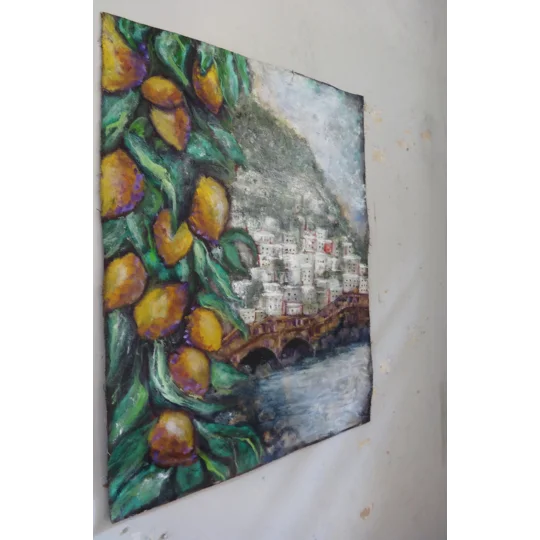 Lemon Tree by the Sea - Semi Abstract Oil Painting