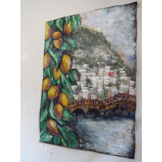 Lemon Tree by the Sea - Semi Abstract Oil Painting