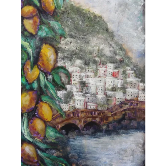 Lemon Tree by the Sea - Semi Abstract Oil Painting