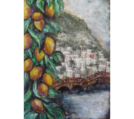 Lemon Tree by the Sea - Semi Abstract Oil Painting