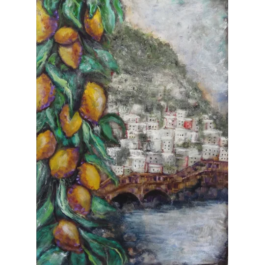 Lemon Tree by the Sea - Semi Abstract Oil Painting