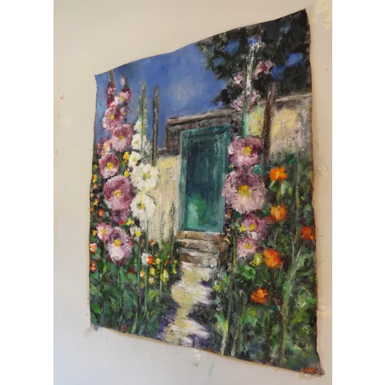 Garden Path to the Teal Door - Oil Painting