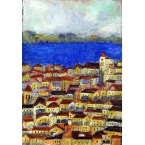 Sunwashed Silence — Corfu in Blue Semi Abstract Acrylic Painting