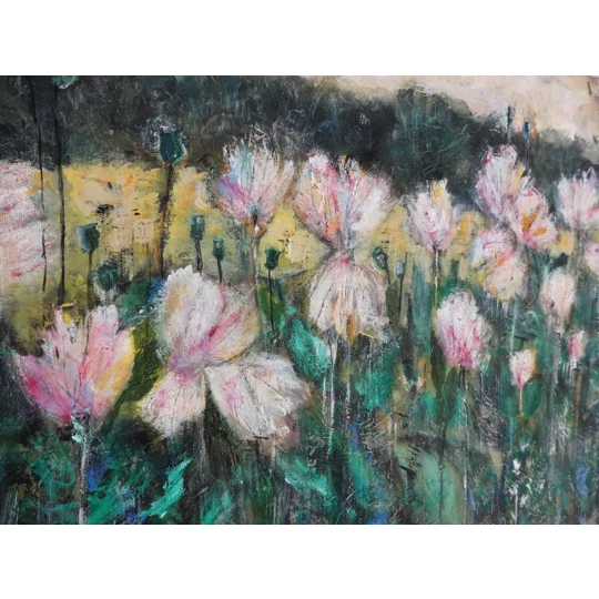 Original Hand-Painted Wild Flower Meadow at First Light Acrylic Painting