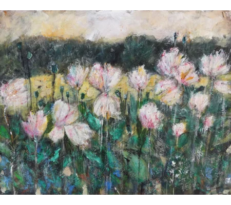 Original Hand-Painted Wild Flower Meadow at First Light Acrylic Painting