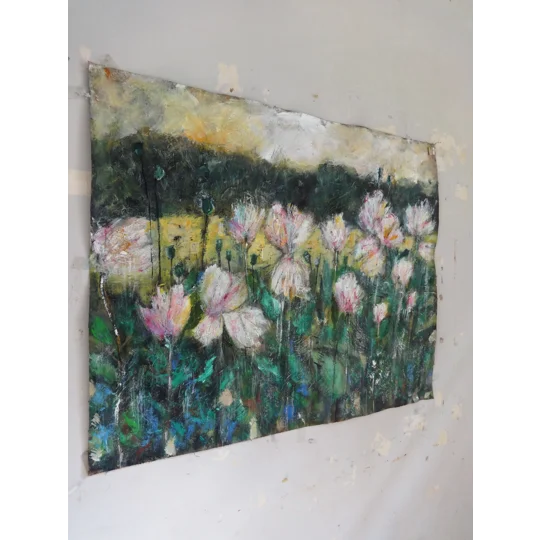 Original Hand-Painted Wild Flower Meadow at First Light Acrylic Painting