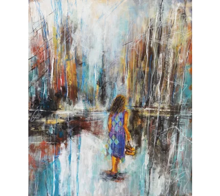 Original Hand-Painted Woman in a Forest Semi Abstract Acrylic painting | 16"x 19.5"