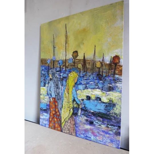 Coastal Region with Fisherwomen Acrylic Painting