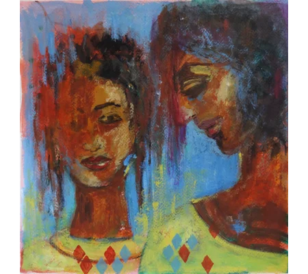 Echoes of Sisterhood - Two Women Acrylic Painting on Paper