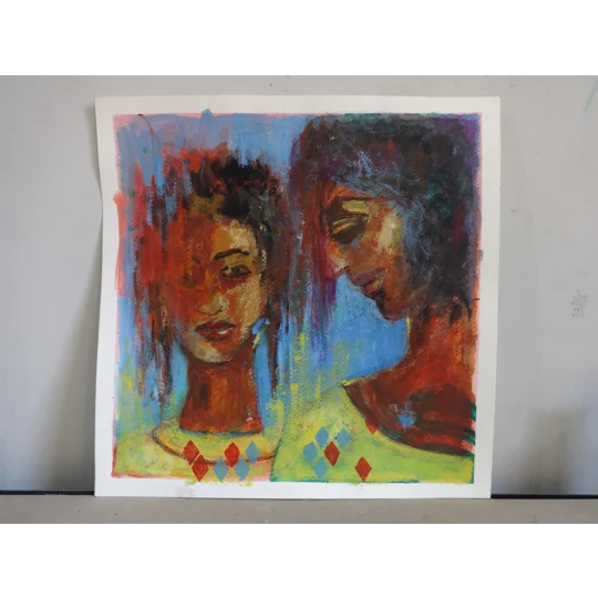 Echoes of Sisterhood - Two Women Acrylic Painting on Paper