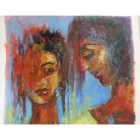 Echoes of Sisterhood - Two Women Acrylic Painting on Paper