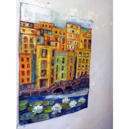 Cityscape in Bloom Mixed Media Painting