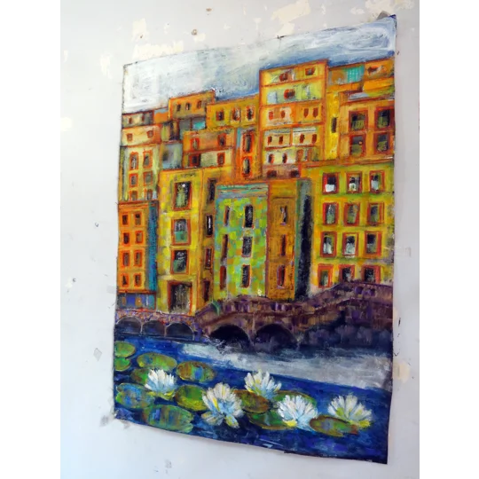Cityscape in Bloom Mixed Media Painting