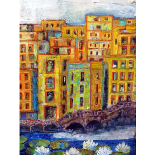 Cityscape in Bloom Mixed Media Painting