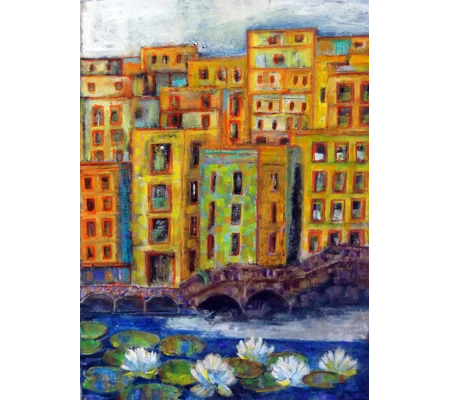 Cityscape in Bloom Mixed Media Painting