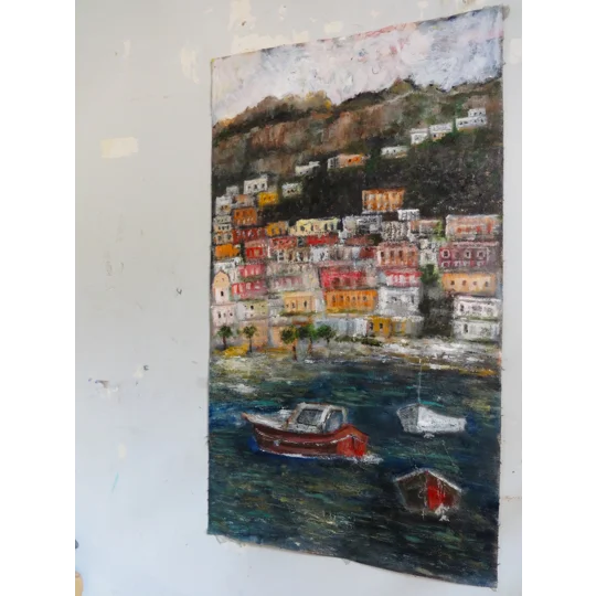 Original Hand-Painted Coastal Landscape Positano Oil Painting