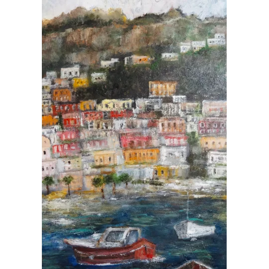 Original Hand-Painted Coastal Landscape Positano Oil Painting