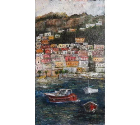 Original Hand-Painted Coastal Landscape Positano Oil Painting
