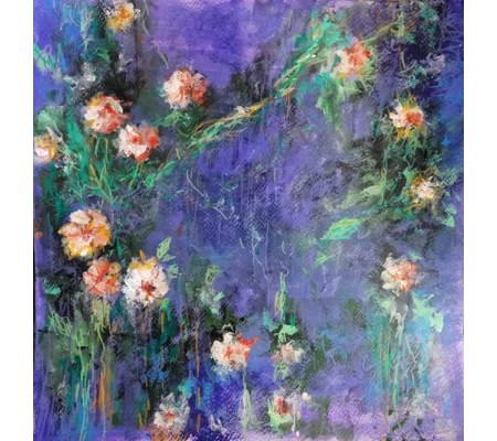 Original Hand-Painted Wild Bloom in a Violet Garden Acrylic Painting on Paper
