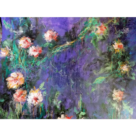 Original Hand-Painted Wild Bloom in a Violet Garden Acrylic Painting on Paper