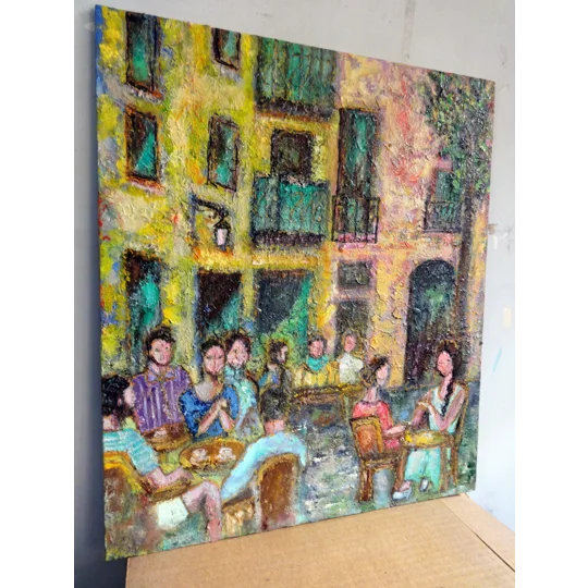 Café Conversations Original Hand-Painted Oil Painting | 14"x11"