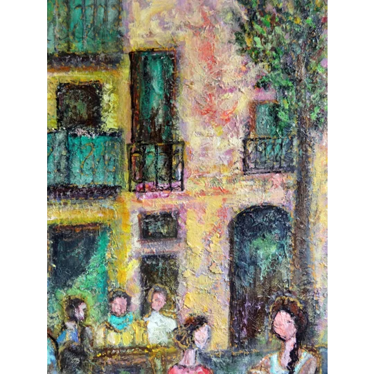 Café Conversations Original Hand-Painted Oil Painting | 14"x11"
