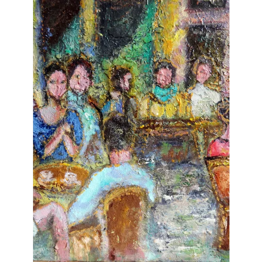 Café Conversations Original Hand-Painted Oil Painting | 14"x11"