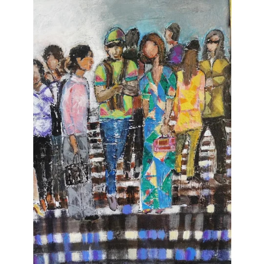 People at the Crossing Acrylic Mixed Media