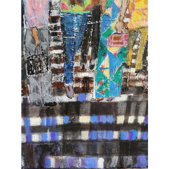 People at the Crossing Acrylic Mixed Media