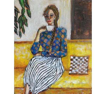Woman Having Tea Acrylic Painting