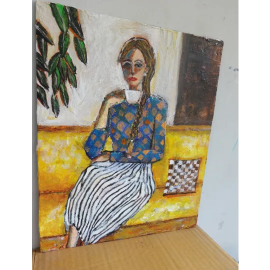 Woman Having Tea Acrylic Painting