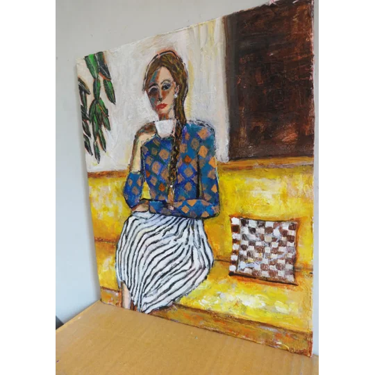 Woman Having Tea Acrylic Painting
